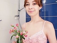 Russian teenie virgin Chloe Moretta masturbates in shower