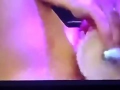Girl Cumming with vibrator & dildo while watching male jerking....