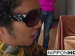 Two Japanese babes have fun with a couple of guys