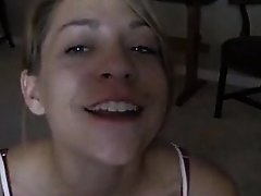 Amateur blonde drinking hot milk from a dick