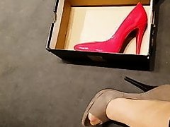 Unpacking the heels of cumonheels81's wife