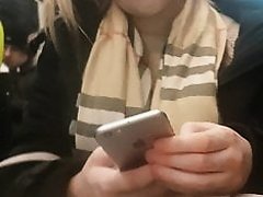 Candid Blonde teen chav girl texting on the train