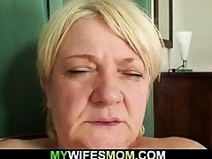 Big tits blonde mother-in-law rides his cock