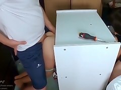 Stepmom stucked and fucked by her two stepsons resist but finally like that