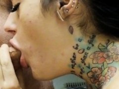 'Pretty Tattoo Girl suck dick - Massive cum load in mouth'