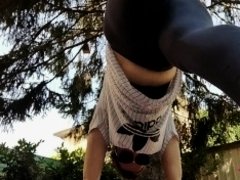'A great hot wet orgasm inside yoga pants in a public outdoor garden'