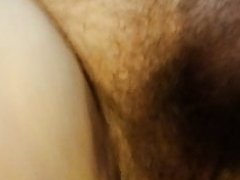 Hairy BBW's fist time using an inflatable in pussy