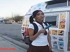 icecream truck blond short haired teen fucked and eats cumca