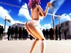 3D MMD Yuyuko Shows Off Her Big Tits and Ass in Public