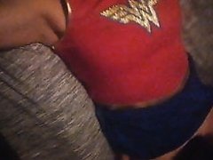Sexy Wonder Woman lets fan go down on that good pussy
