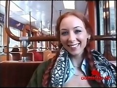 Redhead Babe Interracial Public Train Sex