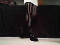 Sissy CD Trap Thin legs walking in black heels and stockings