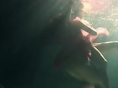 Two hot lesbians underwater touching eachother