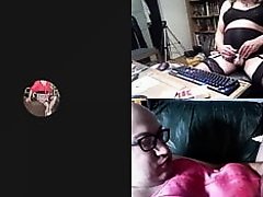 pink sissy red lips and 4 girls haveing fun on skype