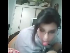 She loves sucking her glass penis