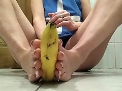 Footjob with banana and crush it - OlgaNovem