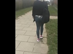 Danish young girl walking home.