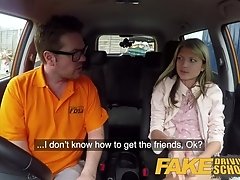 Fake Driving School Hot and lonely blonde Russian fucked to orgasm in car
