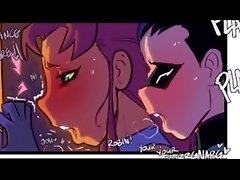 teen titans ravin & beast boy's first time caught by robin & starfire